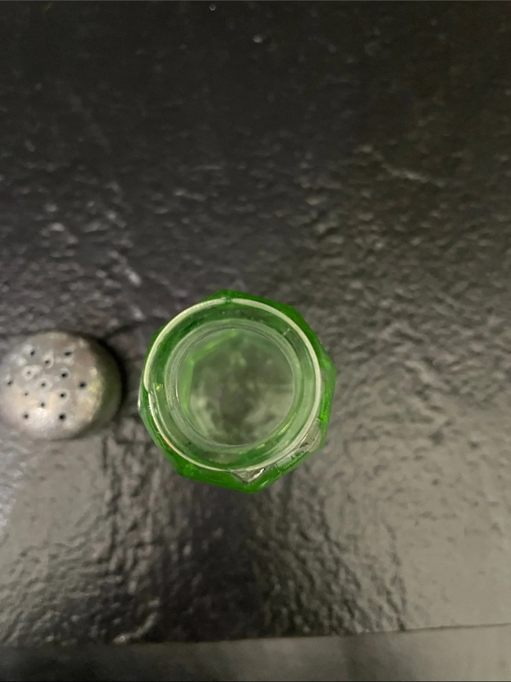 Anchor Hocking Vintage Uranium/Vaseline Green Glass Salt Shaker with Metal Lid